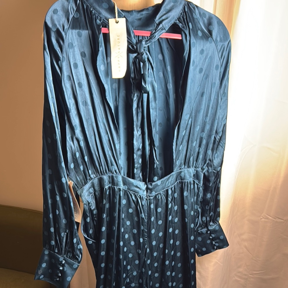 Blue Satin Jumpsuit with Polka Dot Pattern